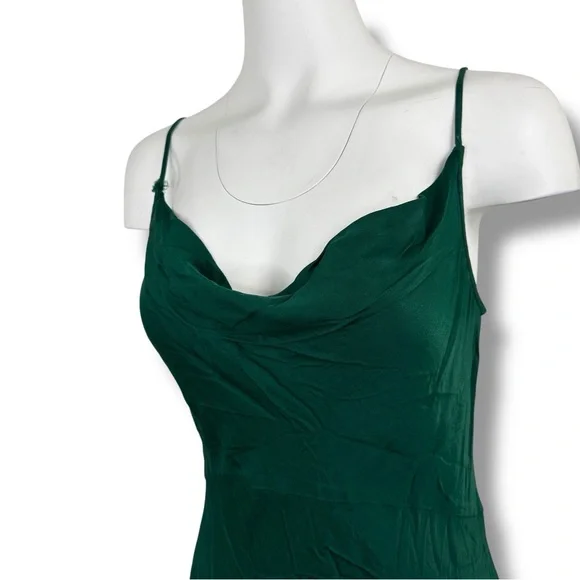 BHLDN Anthropologie Cali Satin Charmeuse MIDI Dress in Dark Emerald M Medium - Picture 3 of 9